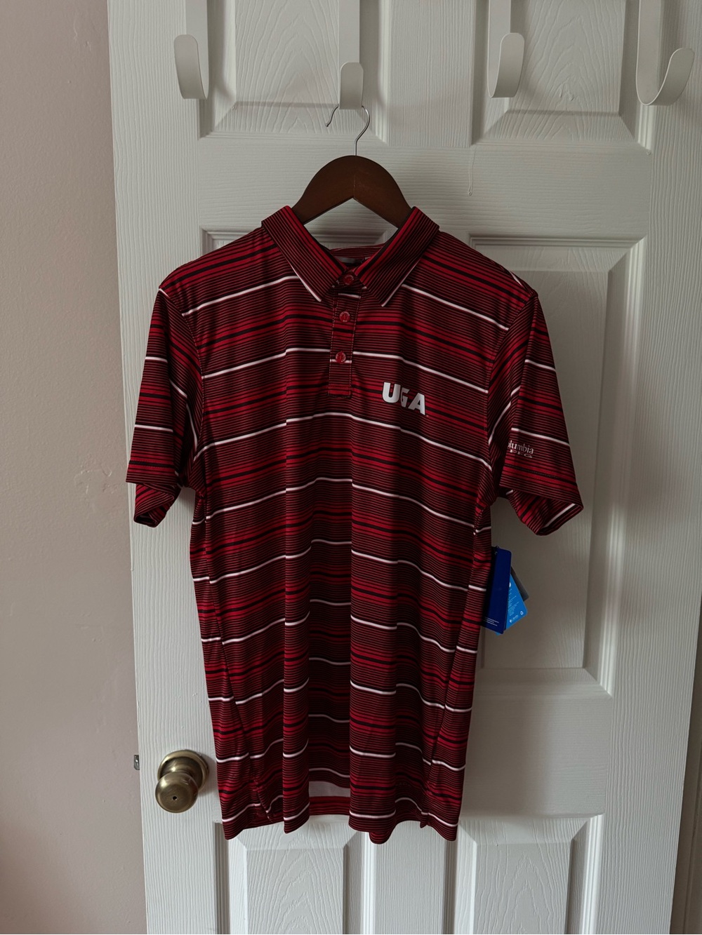 NWT Columbia UGA Georgia Bulldogs Men’s Red Striped Polo Shirt Medium